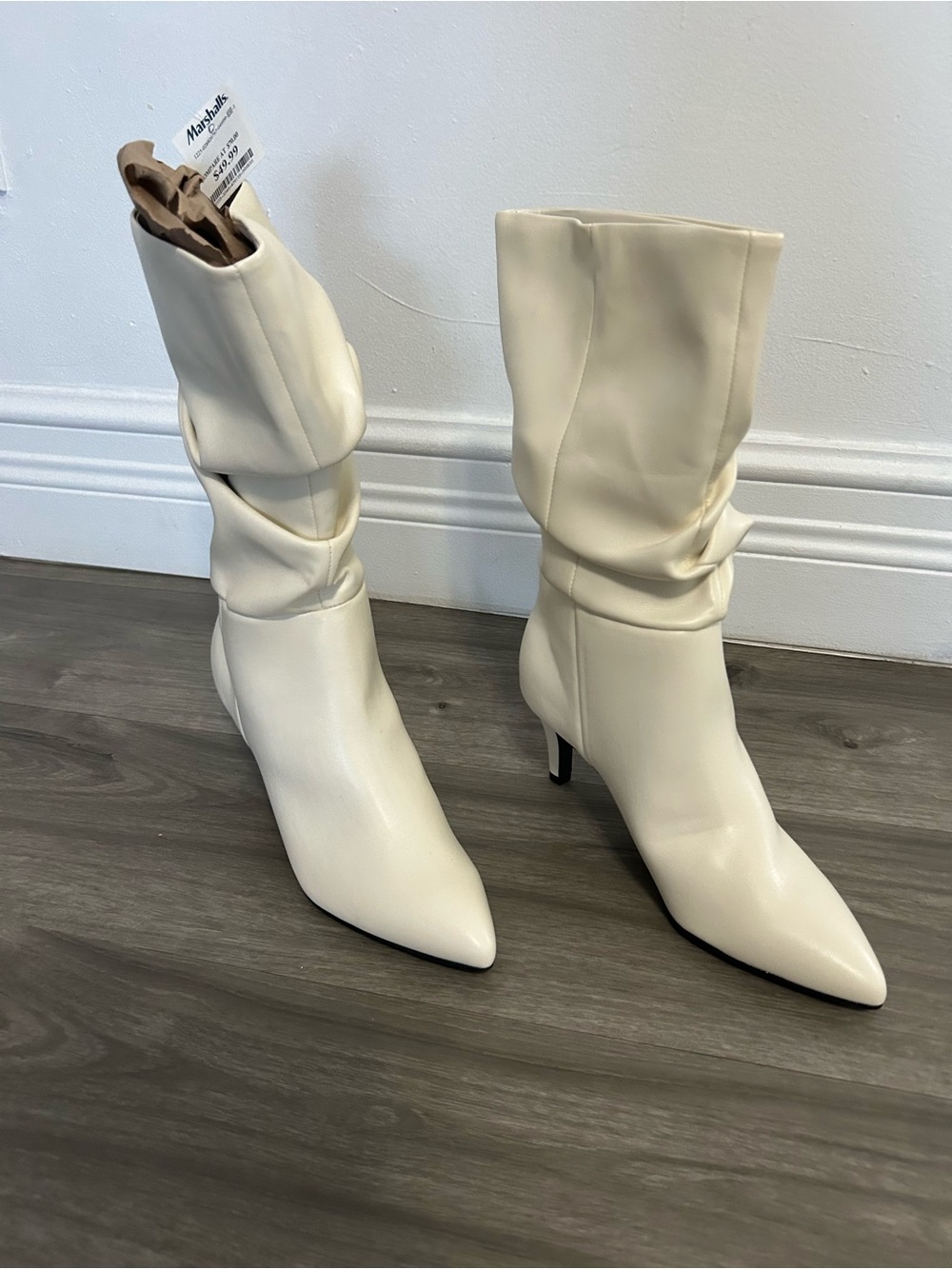 Nine West Women's Cream Mid-Calf Pointed Toe Slouch Boot